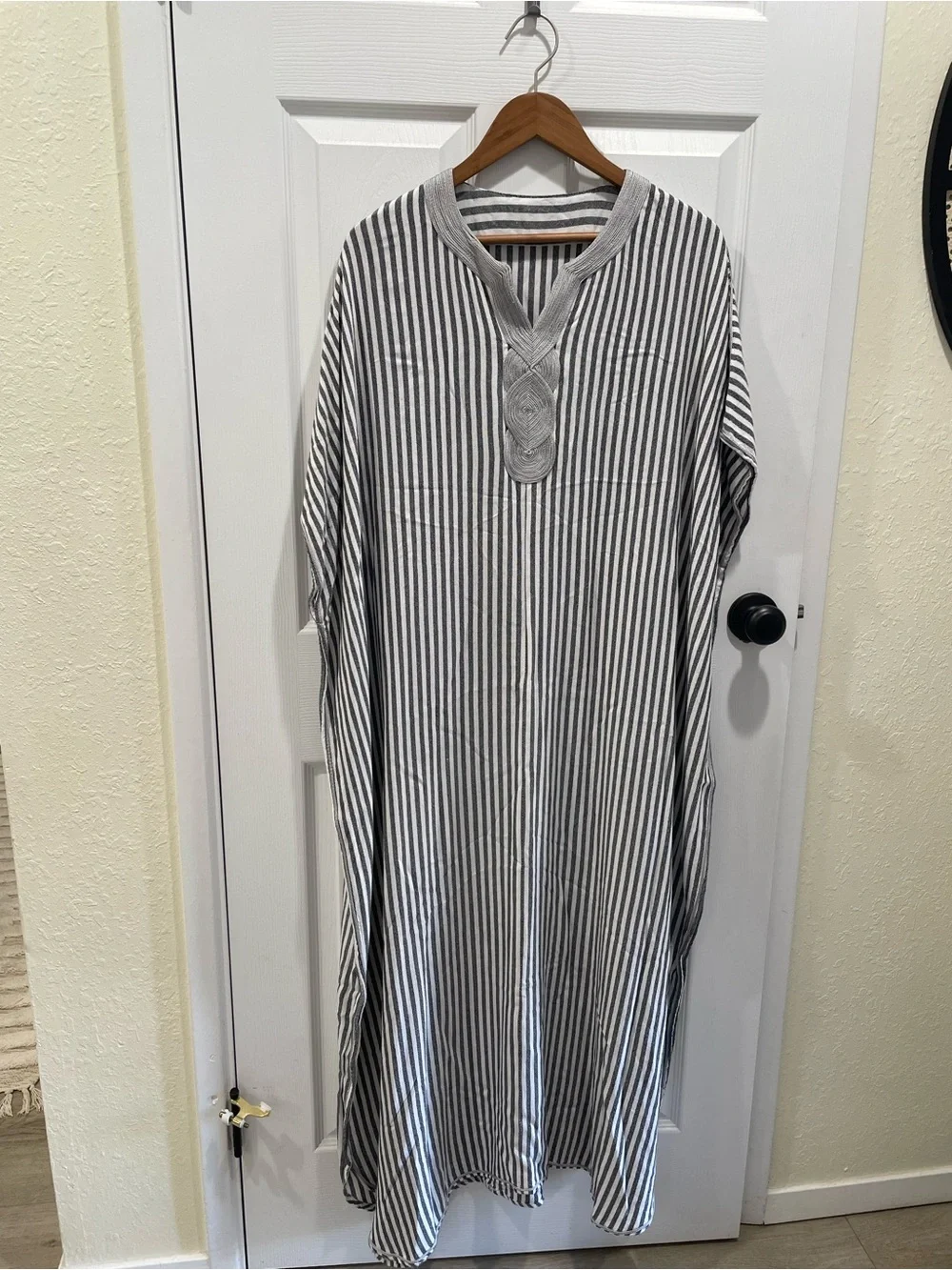 Stunning Authentic Moroccan Charcoal Striped Sleeveless Kaftan Maxi Dress